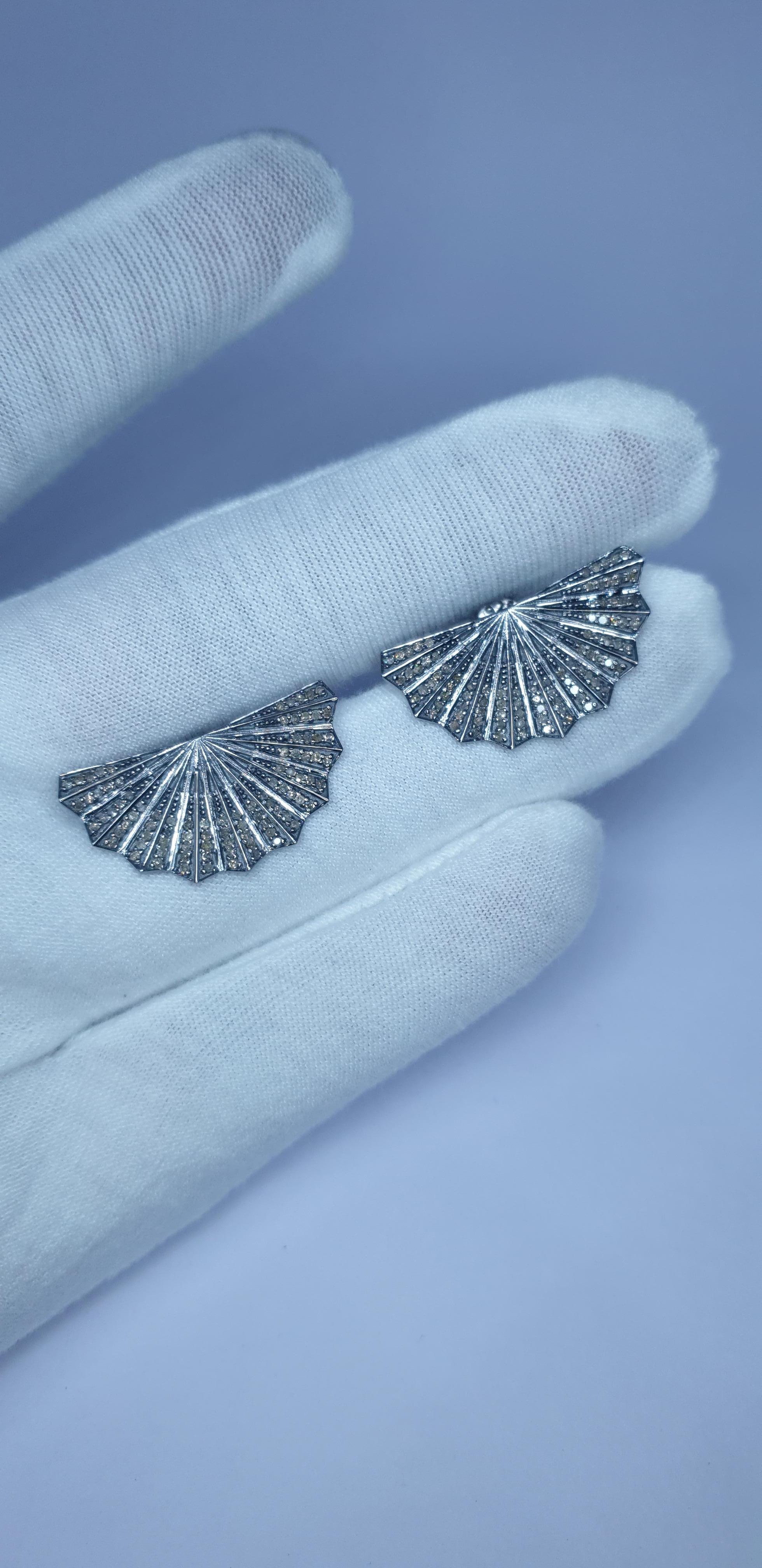 Natural Pave Diamond Designer Stud Earring 925 Silver Diamond Earring Pair For Sale 7