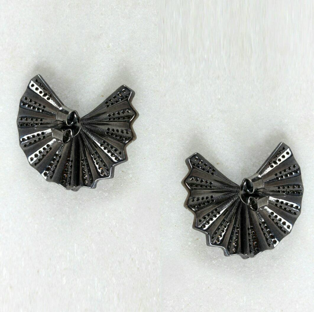 Art Deco Natural Pave Diamond Designer Stud Earring 925 Silver Diamond Earring Pair For Sale