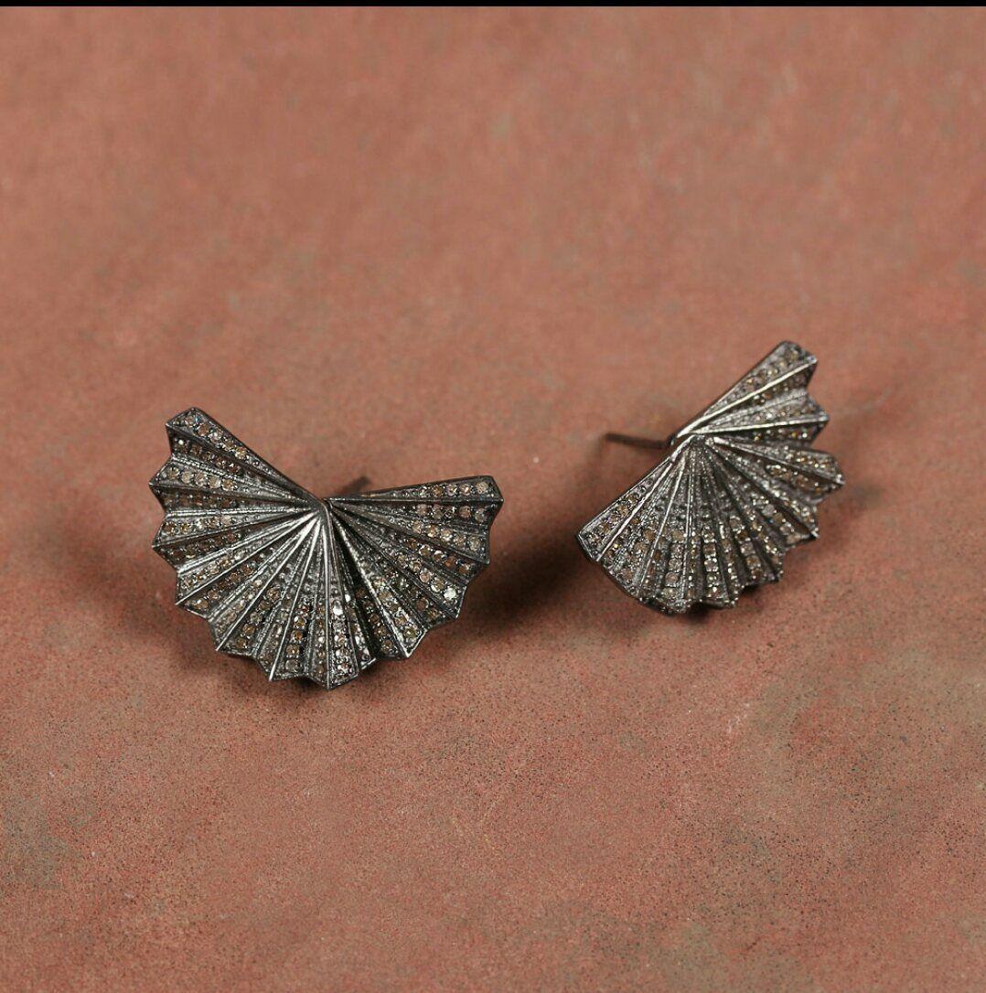 Old European Cut Natural Pave Diamond Designer Stud Earring 925 Silver Diamond Earring Pair For Sale