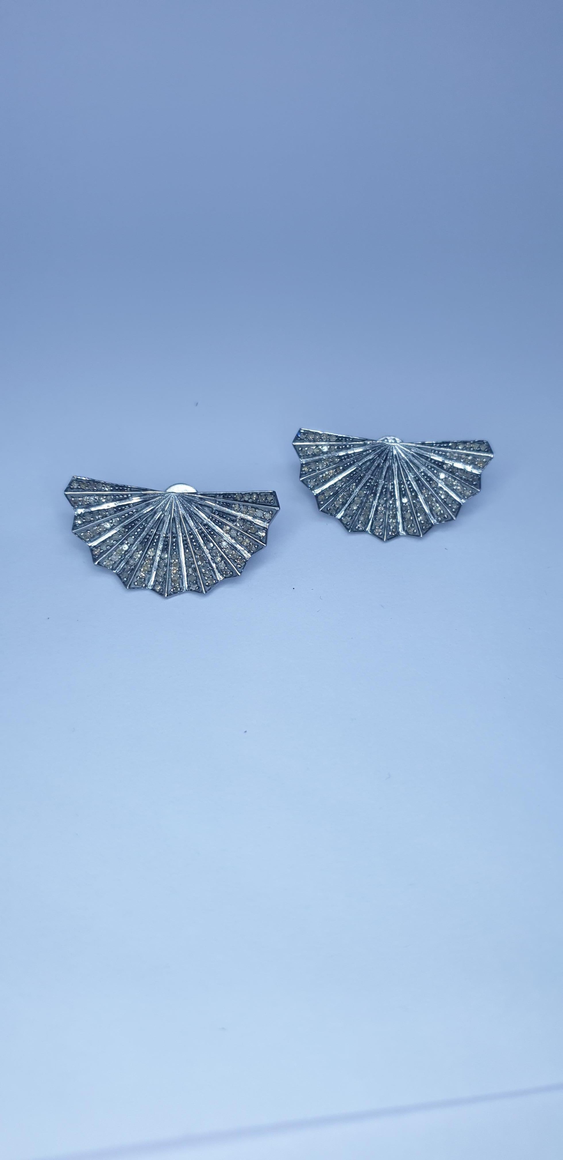 Natural Pave Diamond Designer Stud Earring 925 Silver Diamond Earring Pair For Sale 3