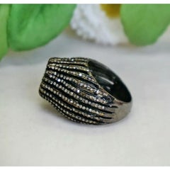 Natural Pave Diamond Dome Ring Handmade 925 Silver