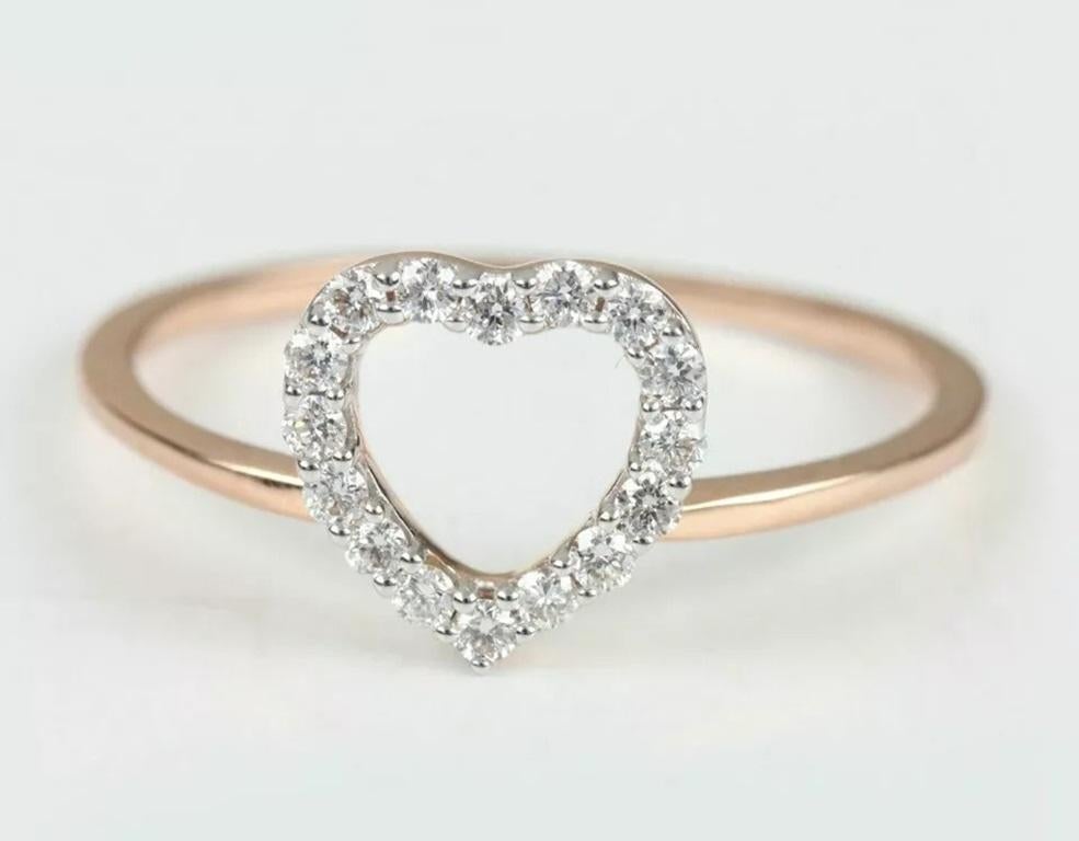 Round Cut Natural Pave Diamond Double Heart Shape Stackable Band Ring in 14k Gold For Sale