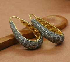Natural Pave Diamond Drop Hoop Earring 925 Silver Diamond Precious Earring Set.