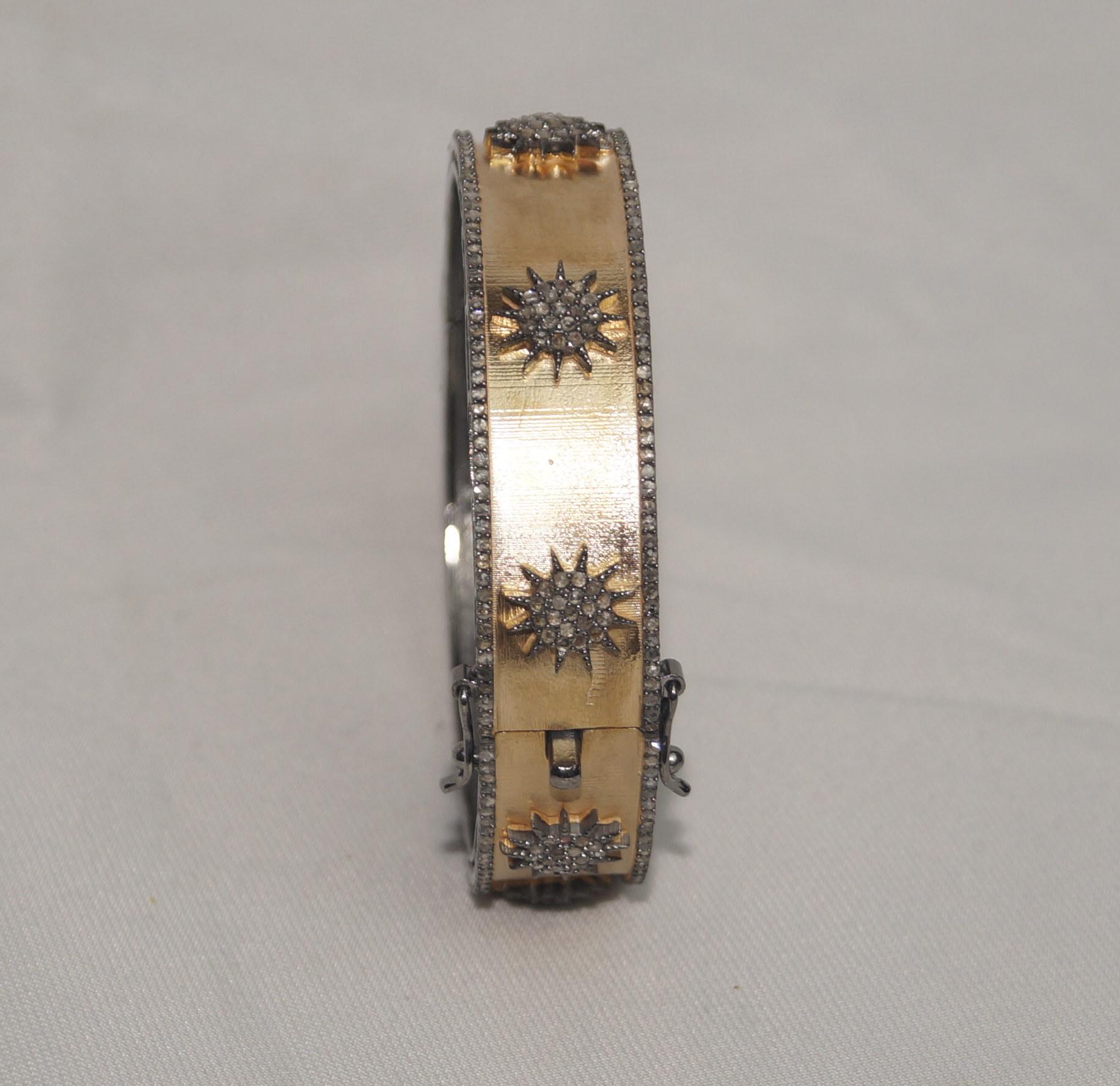 Bracelet étoile en argent sterling oxydé, or rose et diamants pavés naturels Dual tone Unisexe en vente