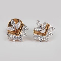 Natural Pave Diamond Earring 14k Yellow Gold Studs Minimalist Gift For Women.