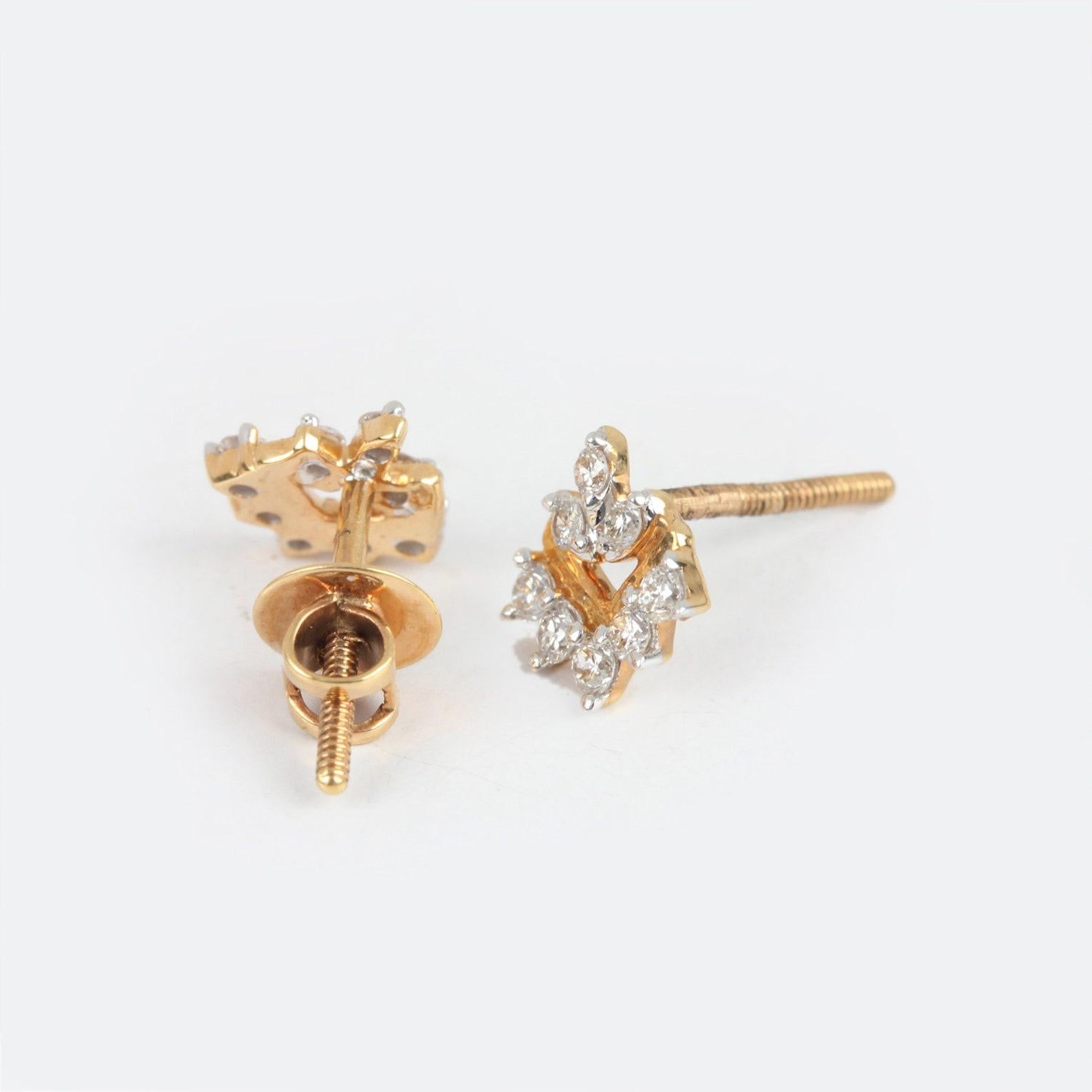Natürliche Pave Diamant Ohrring 14k Gelbgold Ohrstecker Minimalist Geschenk für Frauen. (Art déco) im Angebot