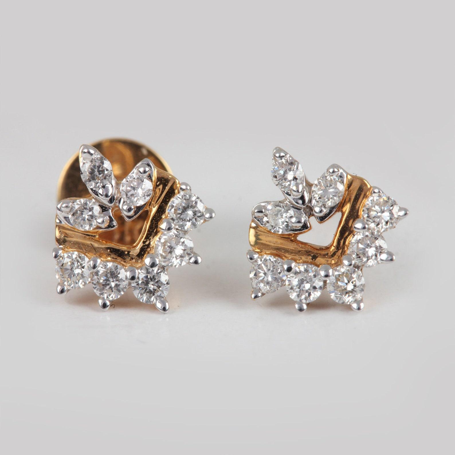 Natürliche Pave Diamant Ohrring 14k Gelbgold Ohrstecker Minimalist Geschenk für Frauen. im Zustand „Neu“ im Angebot in Chicago, IL