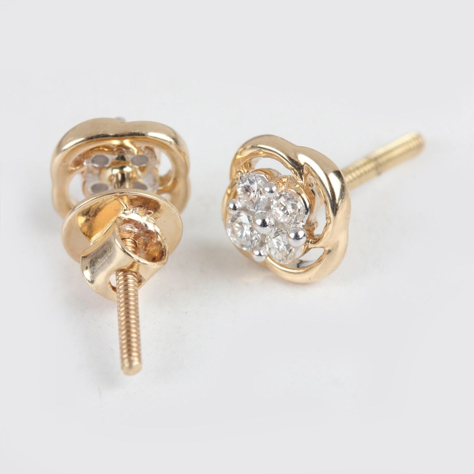 Art déco Boucles d'oreilles d'anniversaire magnifique cadeau d'anniversaire en or jaune 14 carats avec diamants pavés naturels en vente