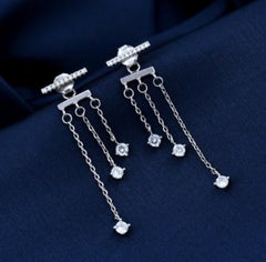Natural Pave Diamond Earrings 925 Sterling Silver Dangle Drop Earring For Women.