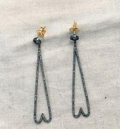 Natural Pave Diamond Earrings 925 Sterling Silver Handmade Dangle Drop Earring .