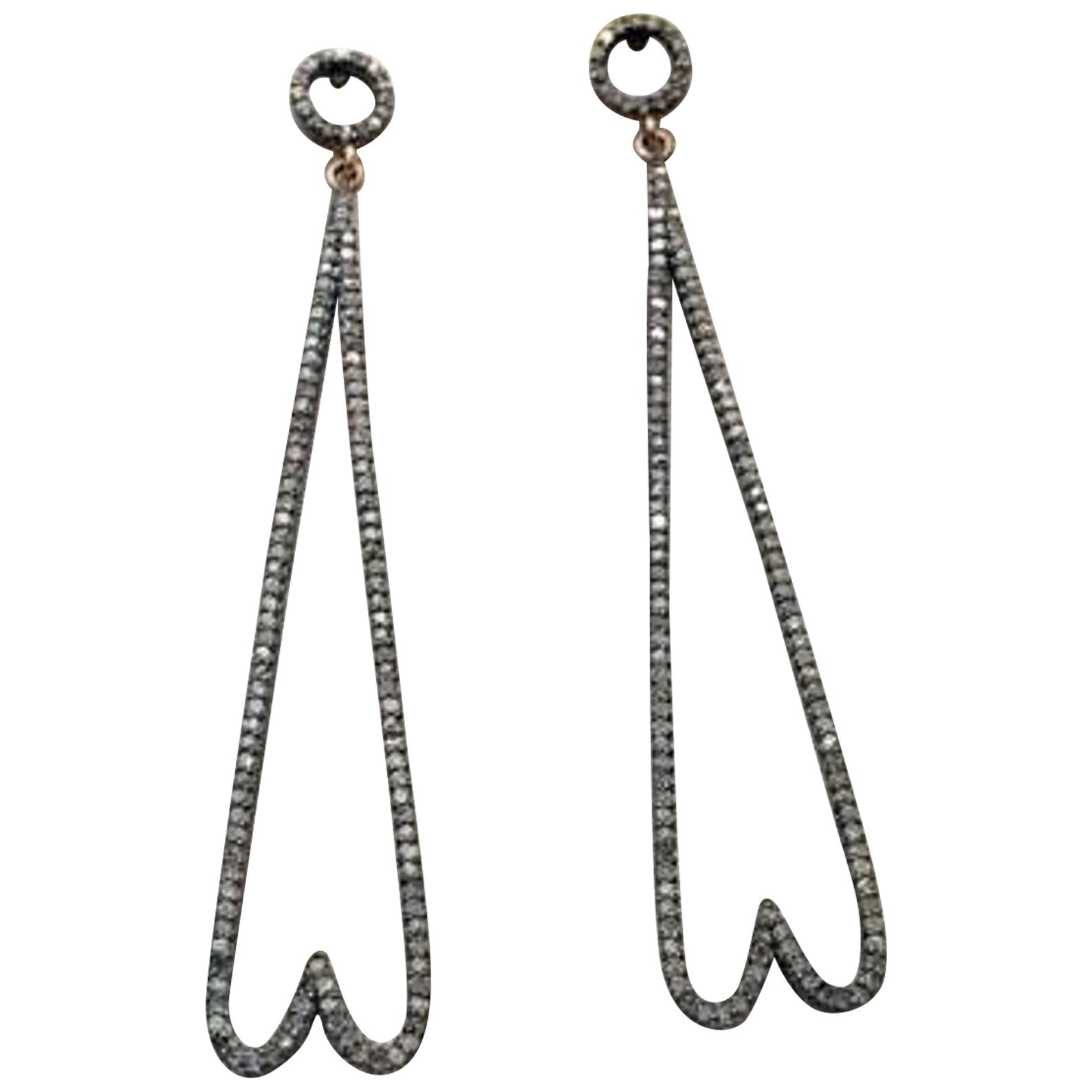 Boucles d'oreilles pendantes en argent sterling 925 et pavé de diamants naturels, faites à la main en vente