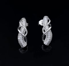 Natural Pave Diamond Earrings Minimalist Design Studs 925 Sterling Silver Gift.