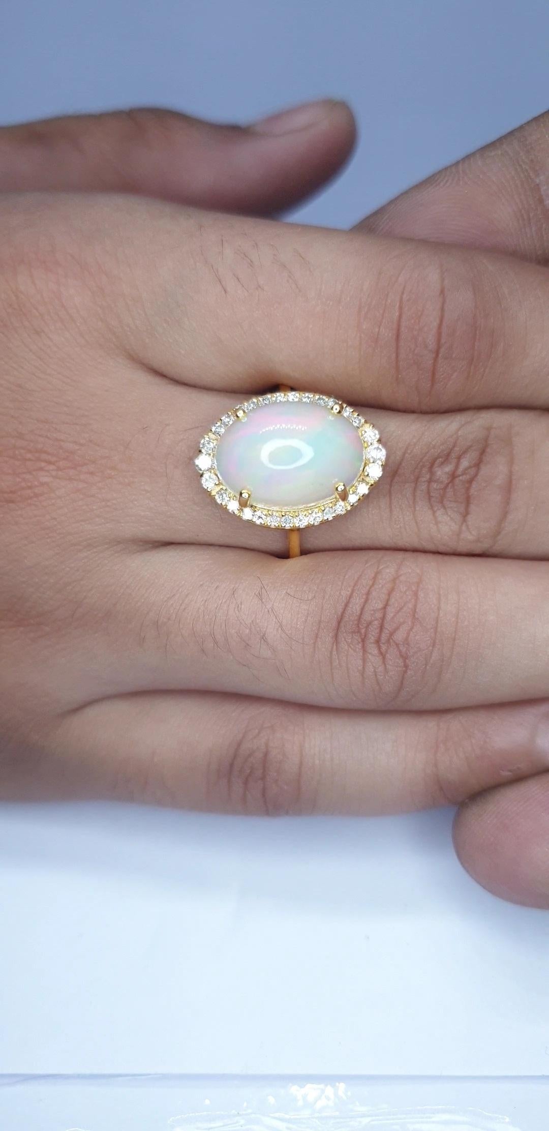 Natural Pave Diamond Ethiopian Opal Gemstone Cocktail Ring 14k Gold HandmadeRing For Sale 3