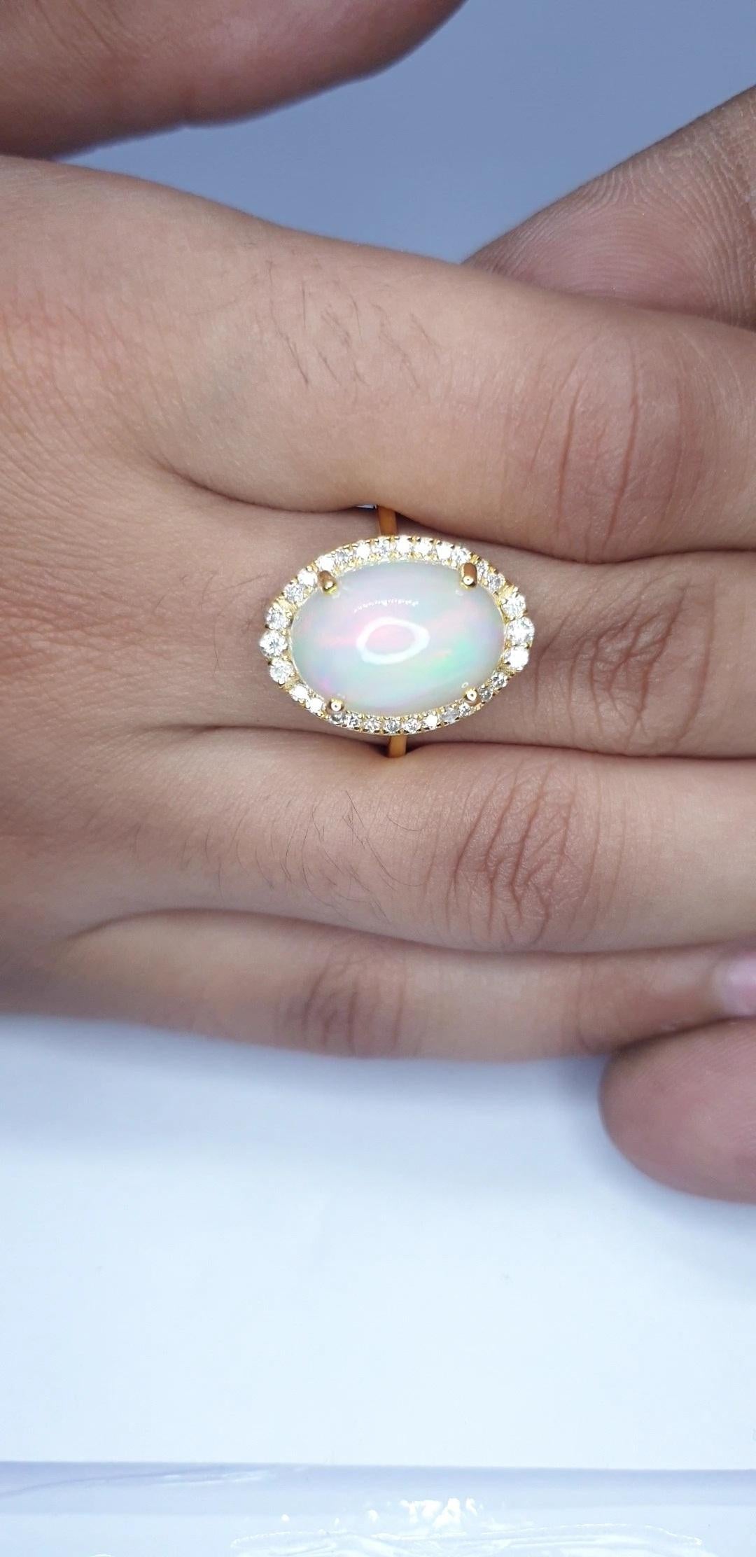 Natural Pave Diamond Ethiopian Opal Gemstone Cocktail Ring 14k Gold HandmadeRing For Sale 4