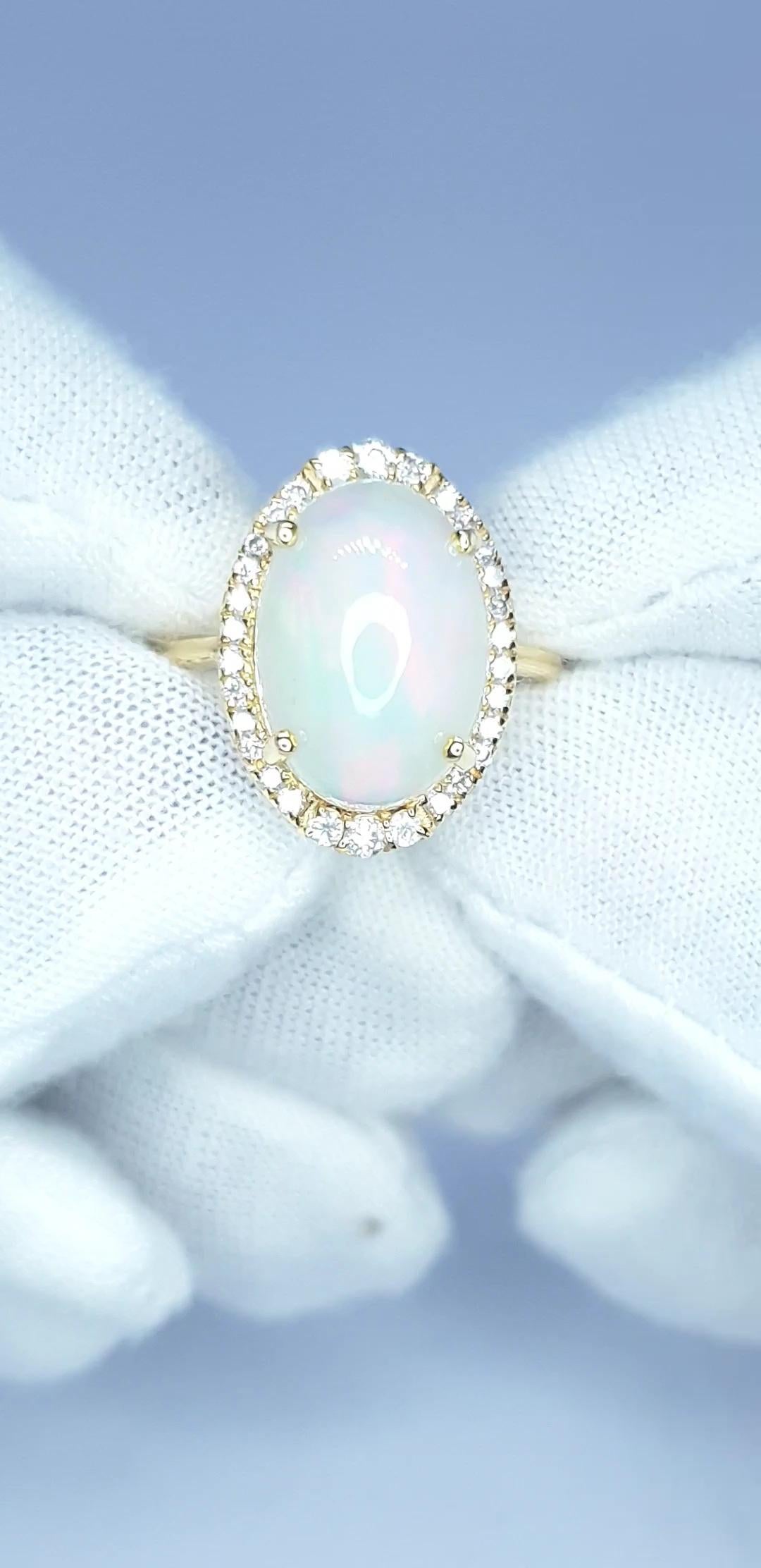 Natural Pave Diamond Ethiopian Opal Gemstone Cocktail Ring 14k Gold HandmadeRing For Sale 1