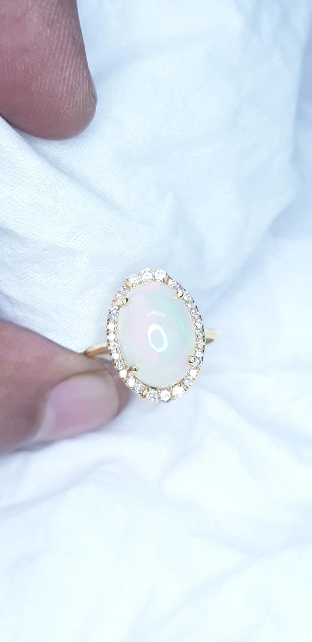 Natural Pave Diamond Ethiopian Opal Gemstone Cocktail Ring 14k Gold HandmadeRing For Sale 8