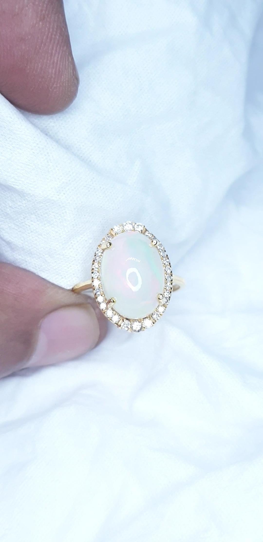 Natural Pave Diamond Ethiopian Opal Gemstone Cocktail Ring 14k Gold HandmadeRing For Sale 9