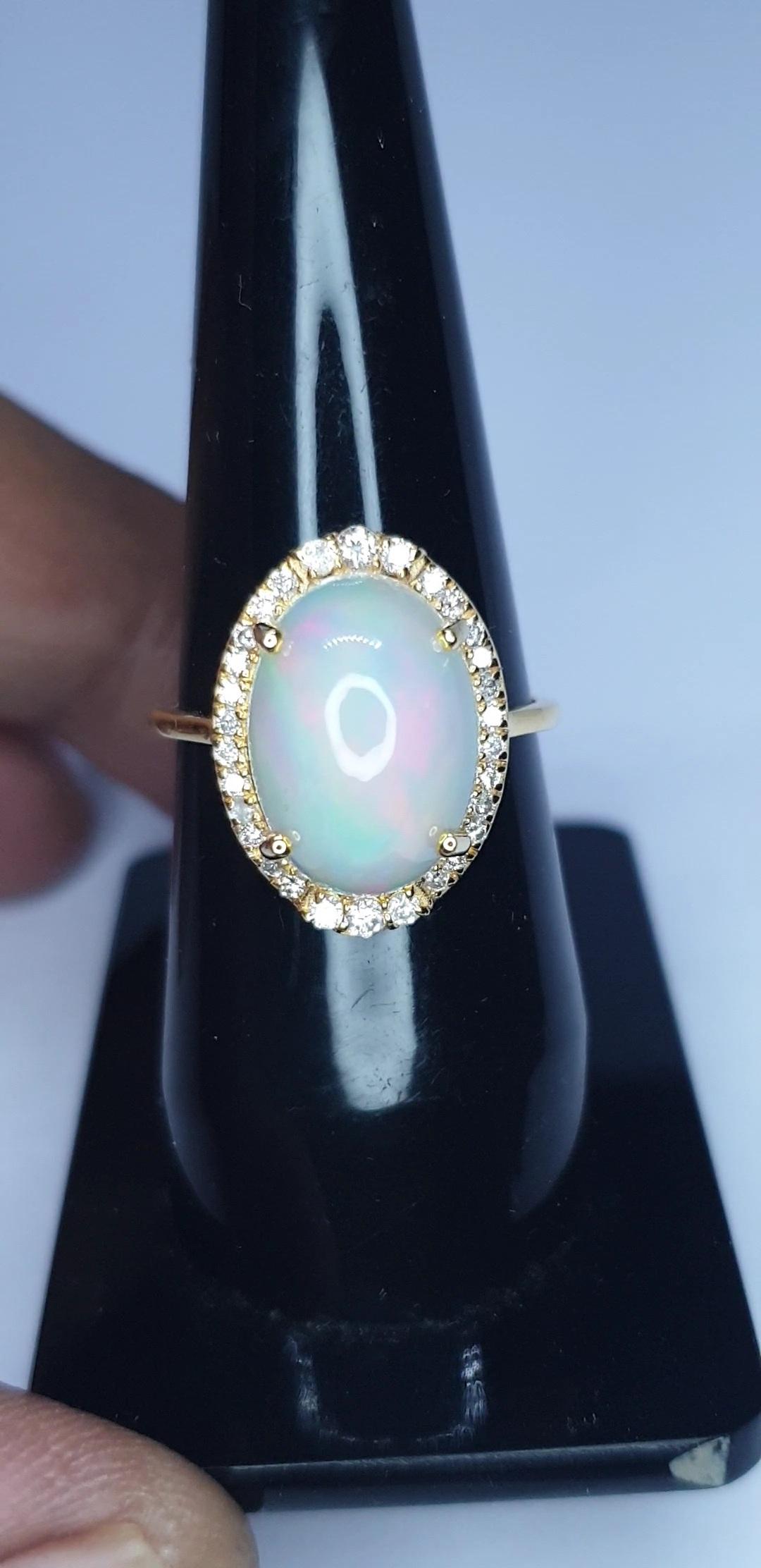 Natural Pave Diamond Ethiopian Opal Gemstone Cocktail Ring 14k Gold HandmadeRing For Sale 10