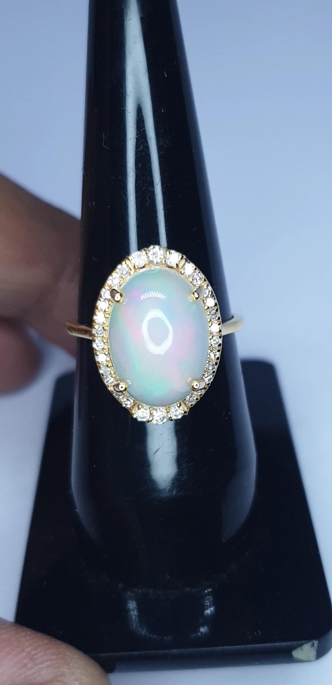 Natural Pave Diamond Ethiopian Opal Gemstone Cocktail Ring 14k Gold HandmadeRing For Sale 11