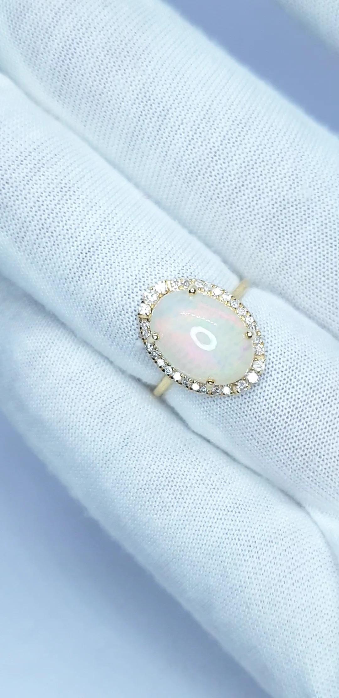 Natural Pave Diamond Ethiopian Opal Gemstone Cocktail Ring 14k Gold HandmadeRing For Sale 12