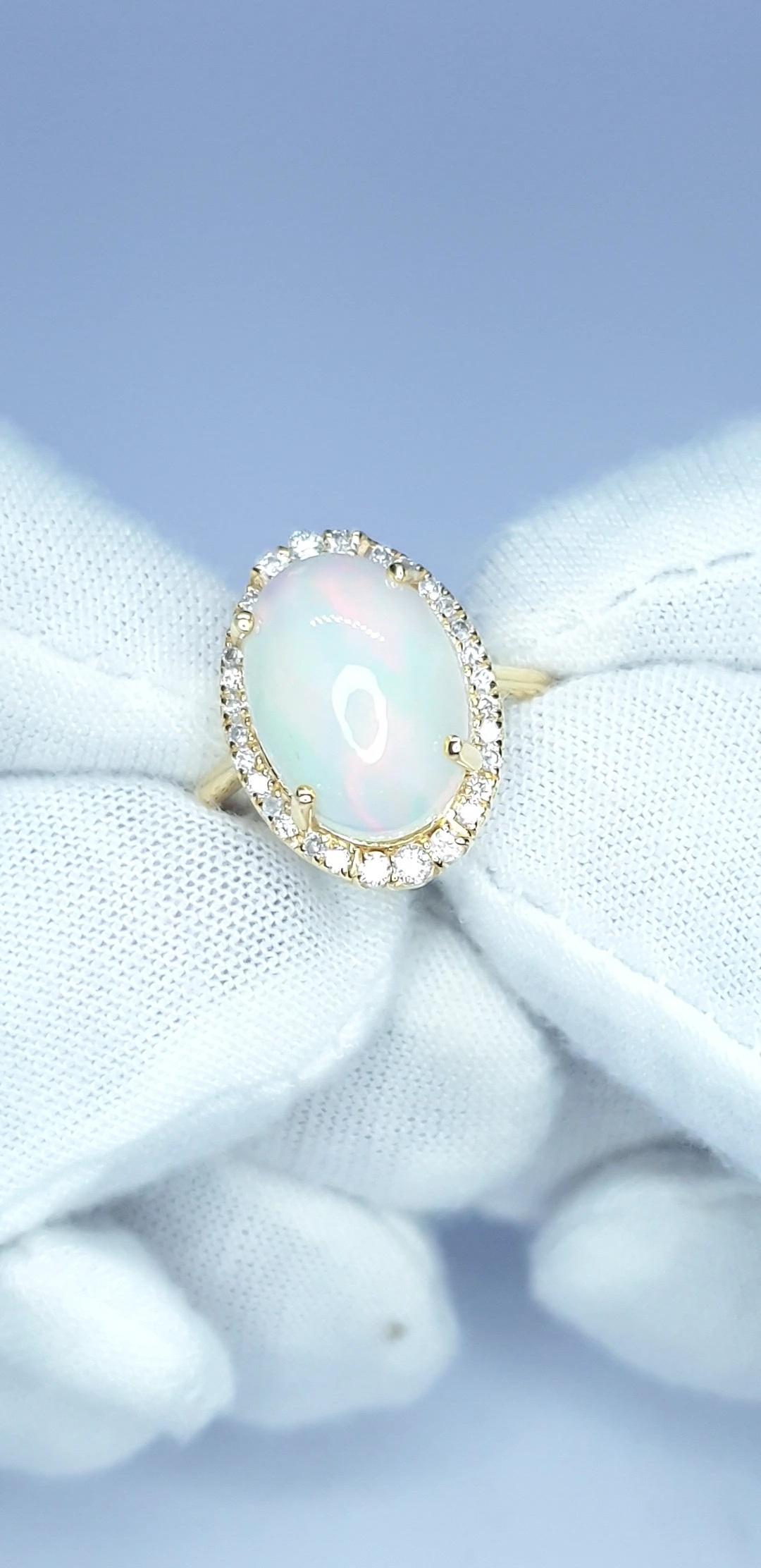 Natural Pave Diamond Ethiopian Opal Gemstone Cocktail Ring 14k Gold HandmadeRing For Sale 13