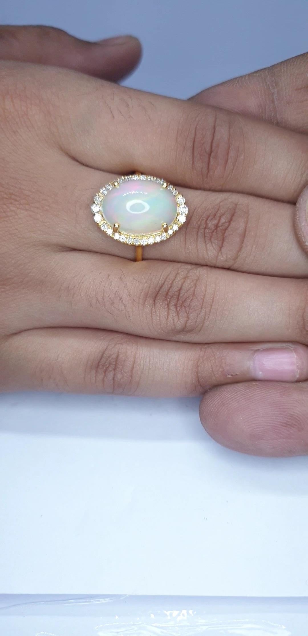 Art Deco Natural Pave Diamond Ethiopian Opal Gemstone Cocktail Ring 14k Gold HandmadeRing For Sale