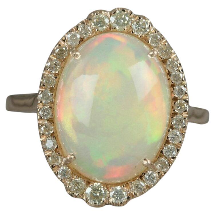 Natural Pave Diamond Ethiopian Opal Gemstone Cocktail Ring 14k Gold HandmadeRing For Sale