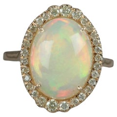 Natural Pave Diamond Ethiopian Opal Gemstone Cocktail Ring 14k Gold HandmadeRing