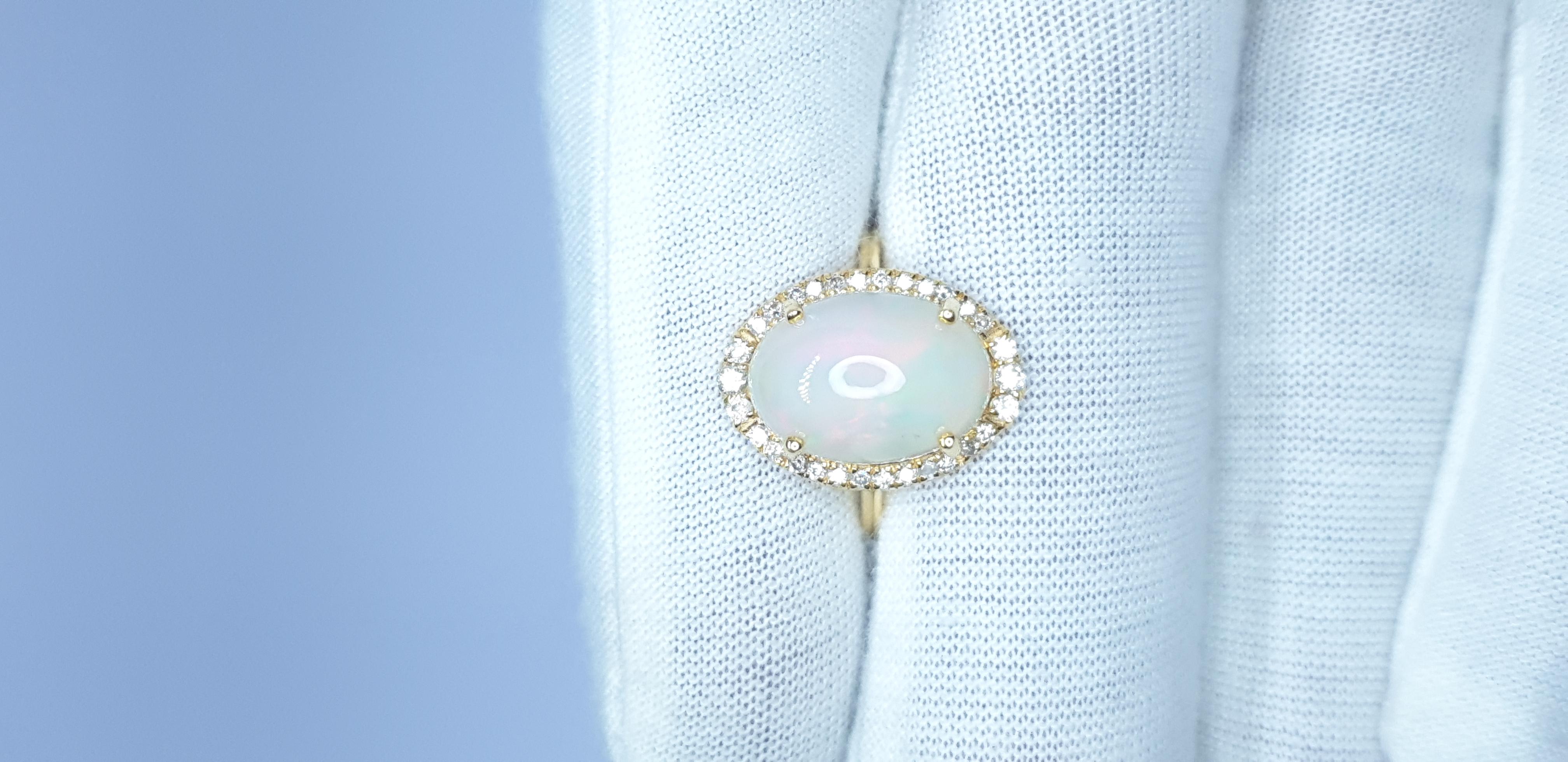 Natural Pave Diamond Ethiopian Opal Ring in 14k Gold For Sale 5