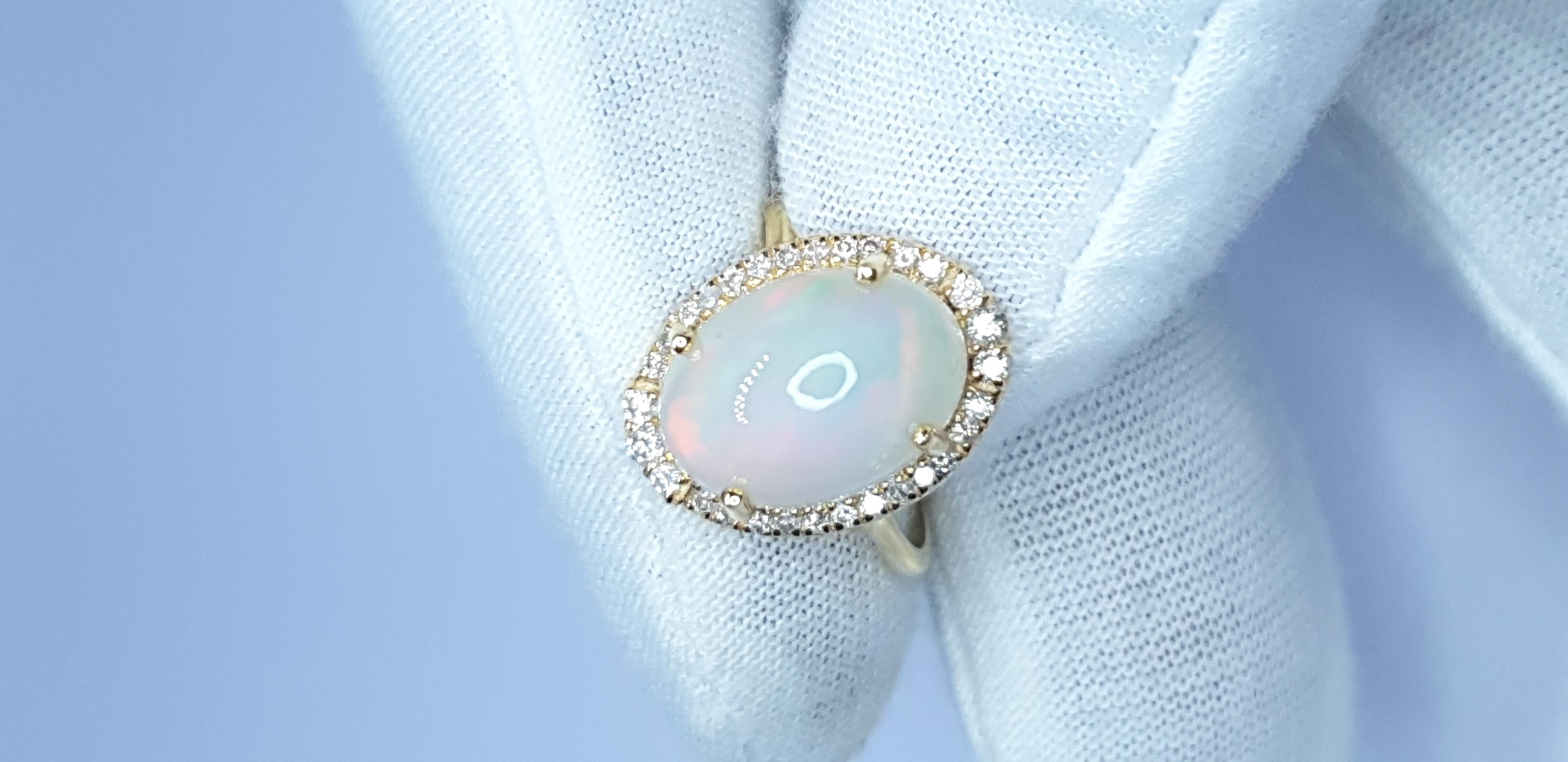 Natural Pave Diamond Ethiopian Opal Ring in 14k Gold For Sale 6