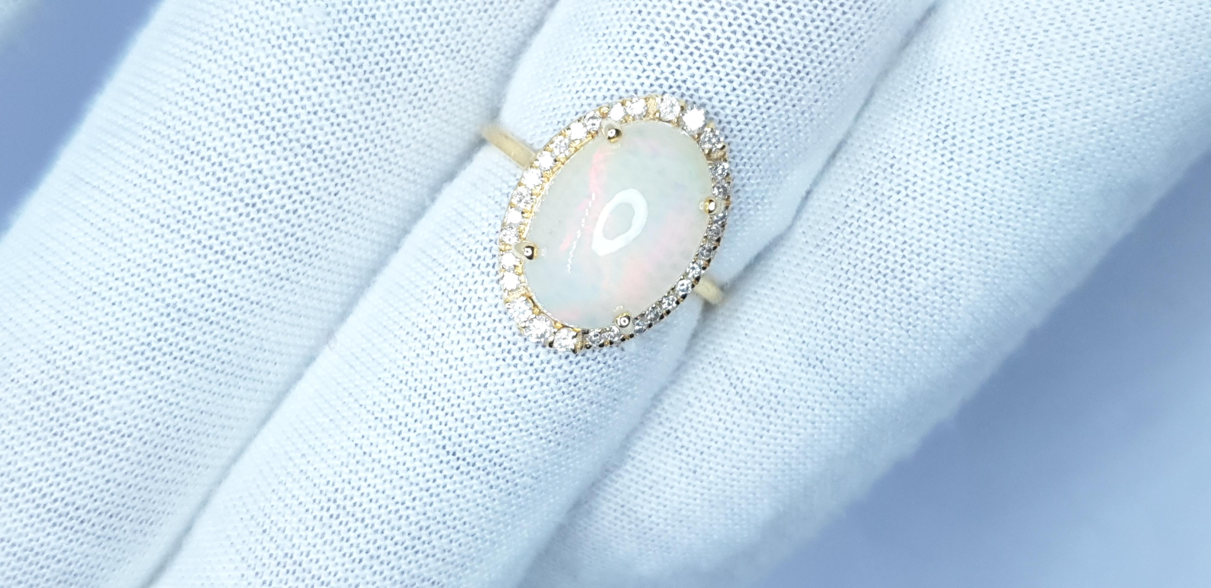 Natural Pave Diamond Ethiopian Opal Ring in 14k Gold For Sale 7