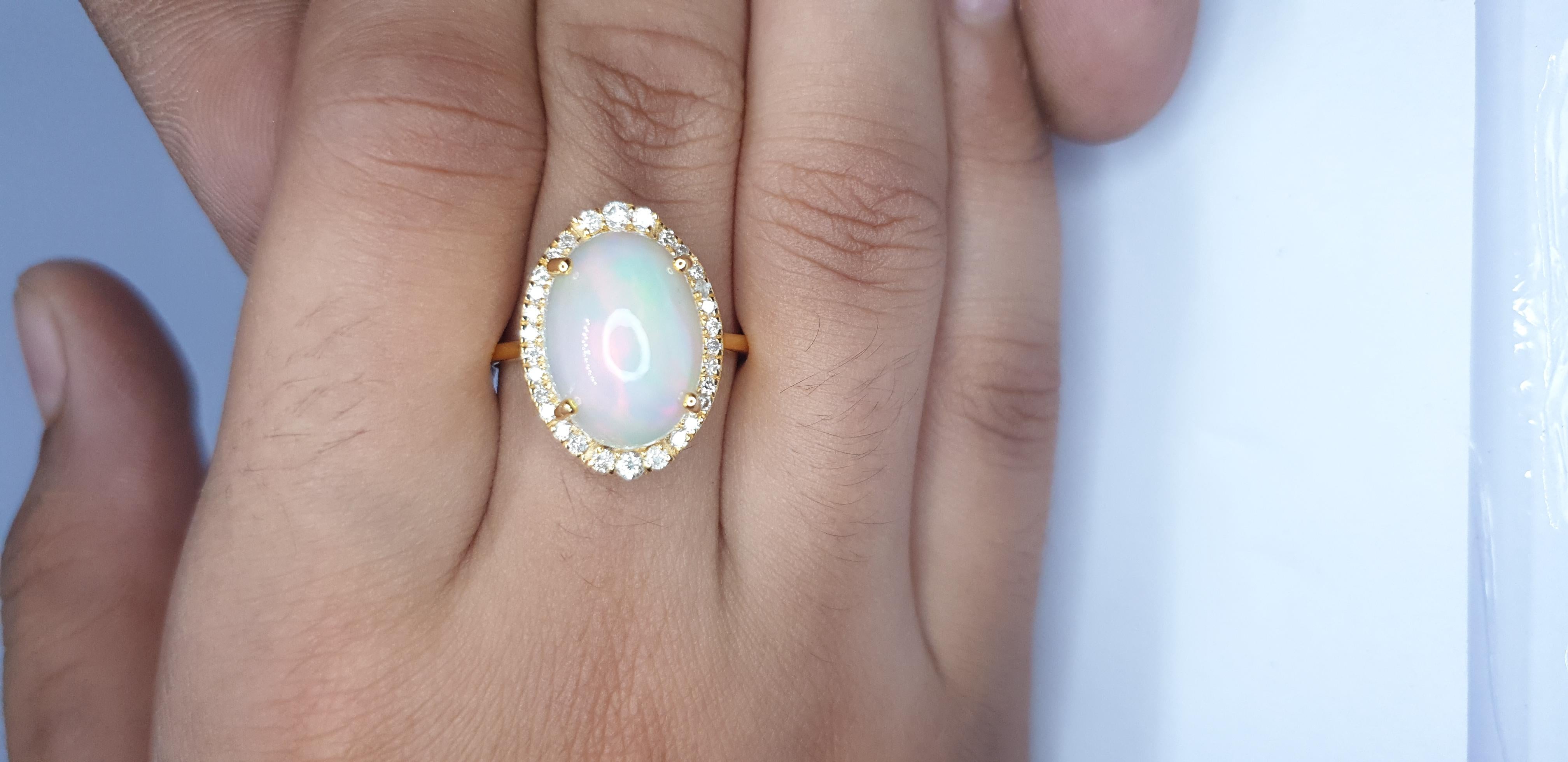 Natural Pave Diamond Ethiopian Opal Ring in 14k Gold For Sale 8