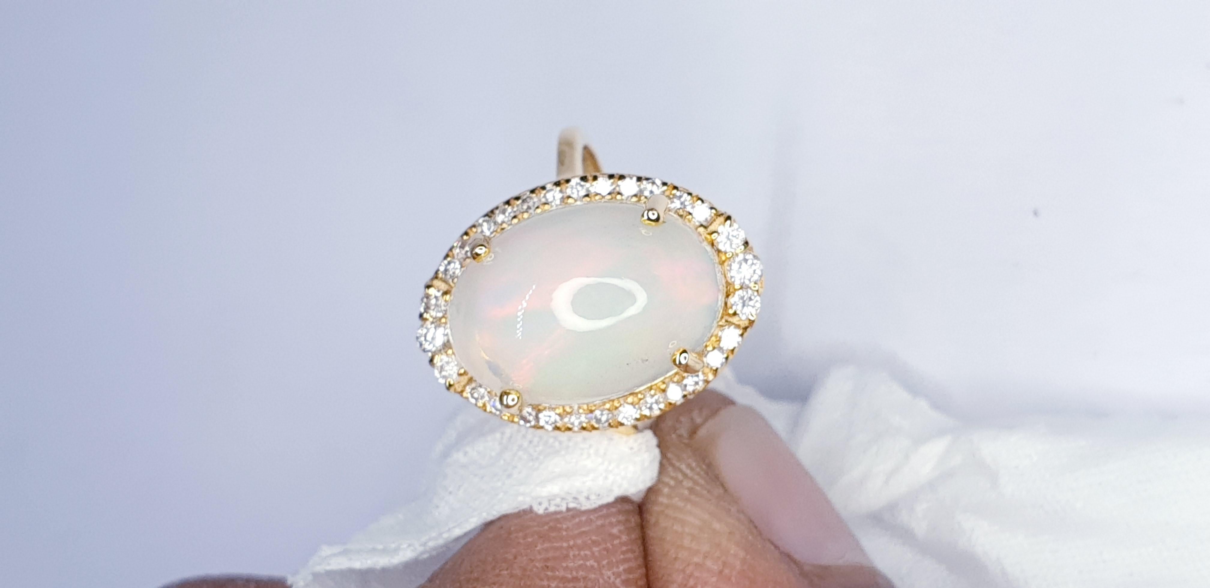 Natural Pave Diamond Ethiopian Opal Ring in 14k Gold For Sale 9