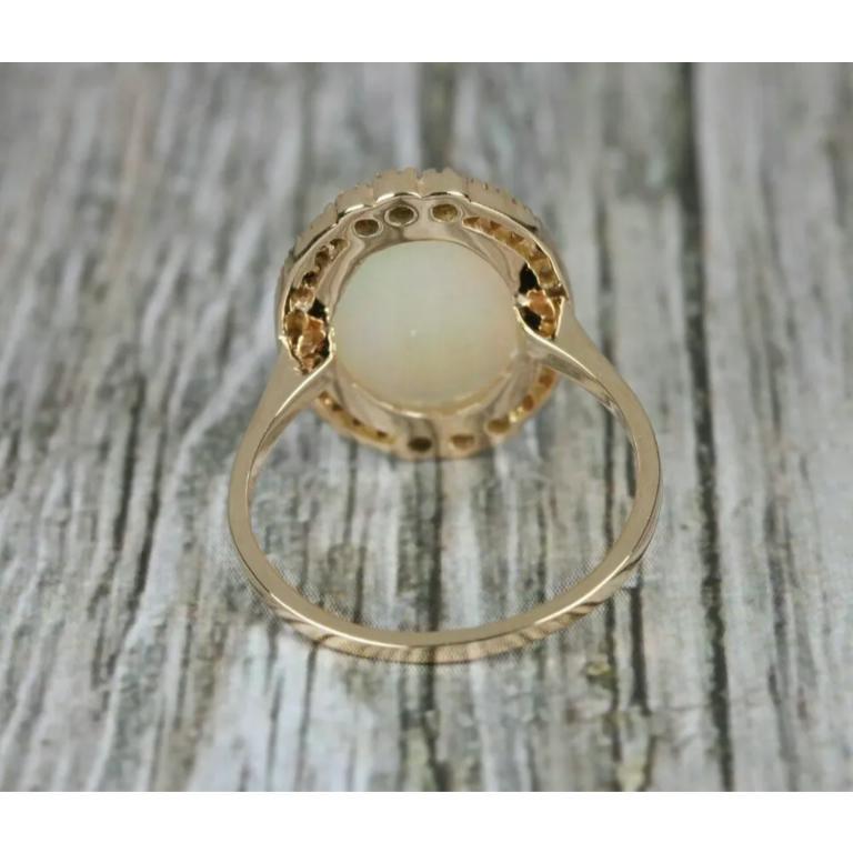 Oval Cut Natural Pave Diamond Ethiopian Opal Ring in 14k Gold For Sale