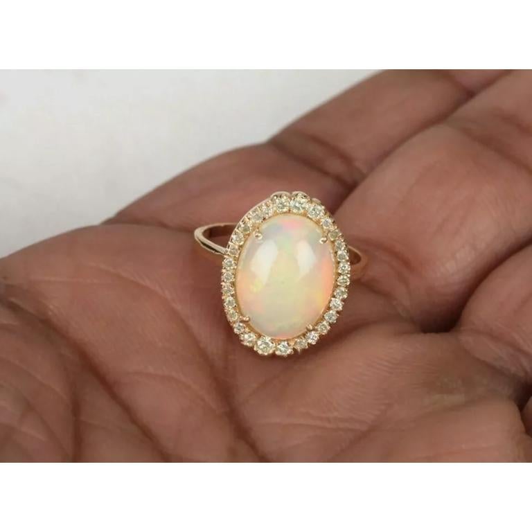Natural Pave Diamond Ethiopian Opal Ring in 14k Gold In New Condition For Sale In Chicago, IL