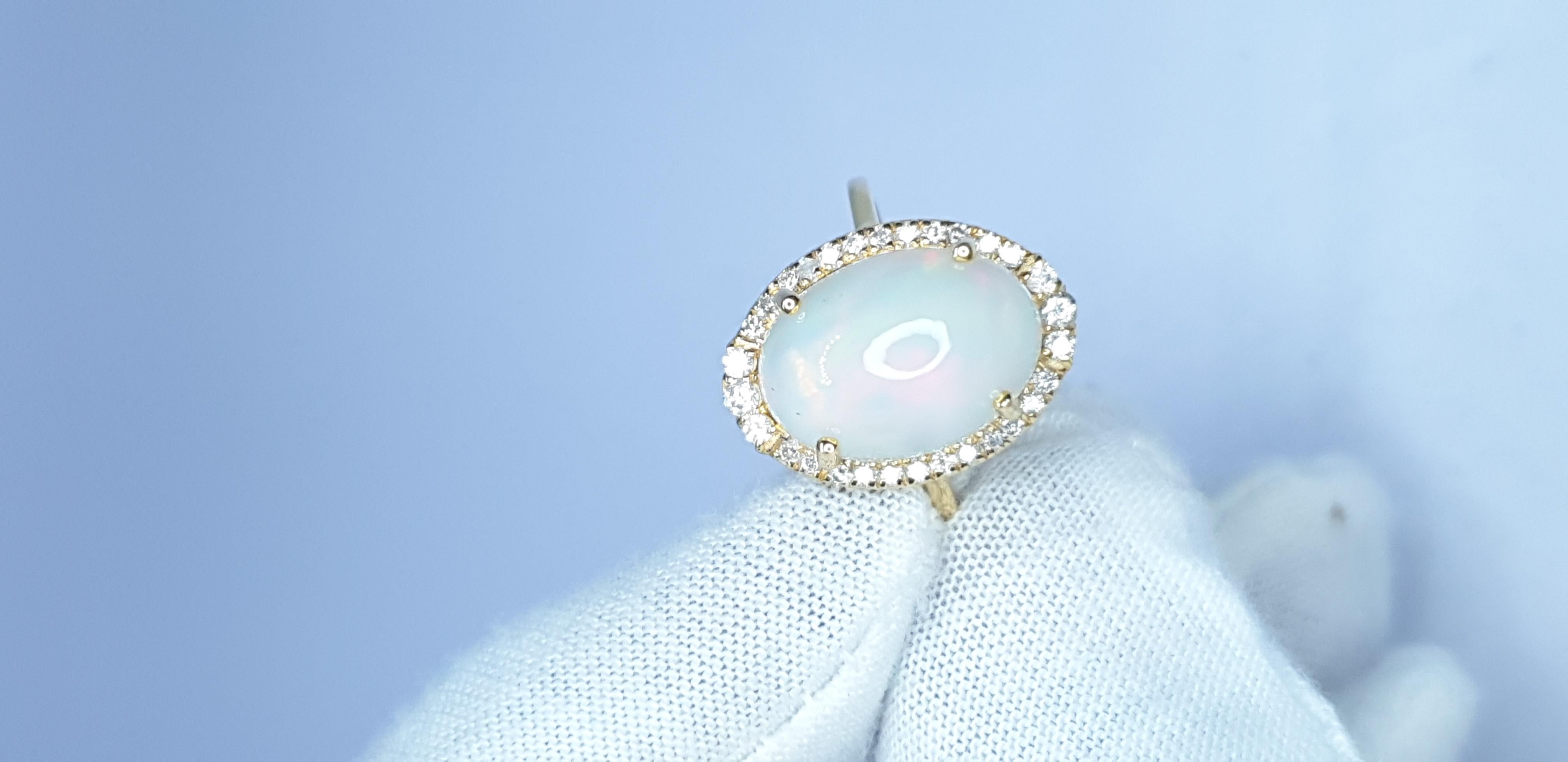 Women's Natural Pave Diamond Ethiopian Opal Ring in 14k Gold For Sale