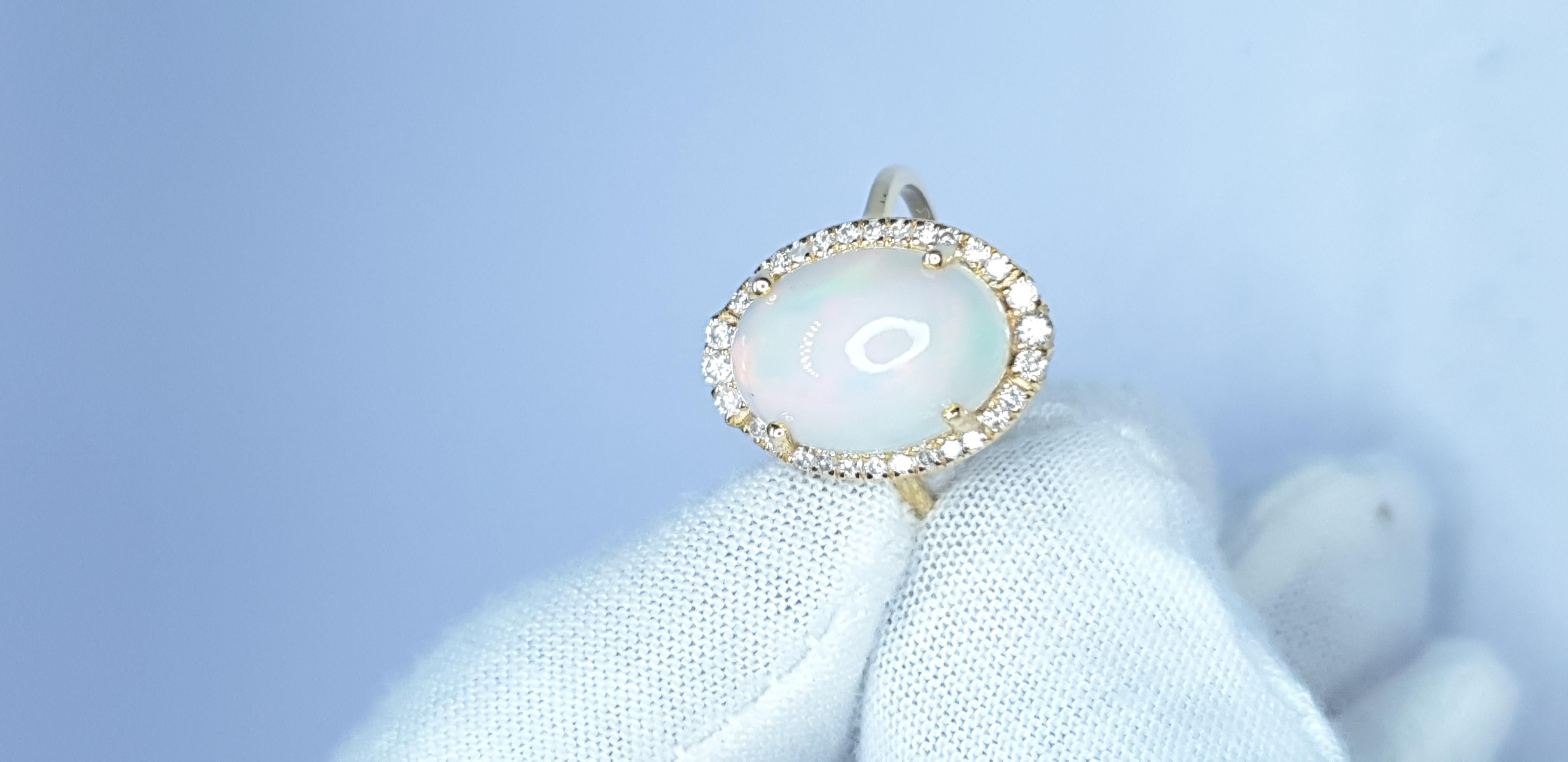 Natural Pave Diamond Ethiopian Opal Ring in 14k Gold For Sale 1