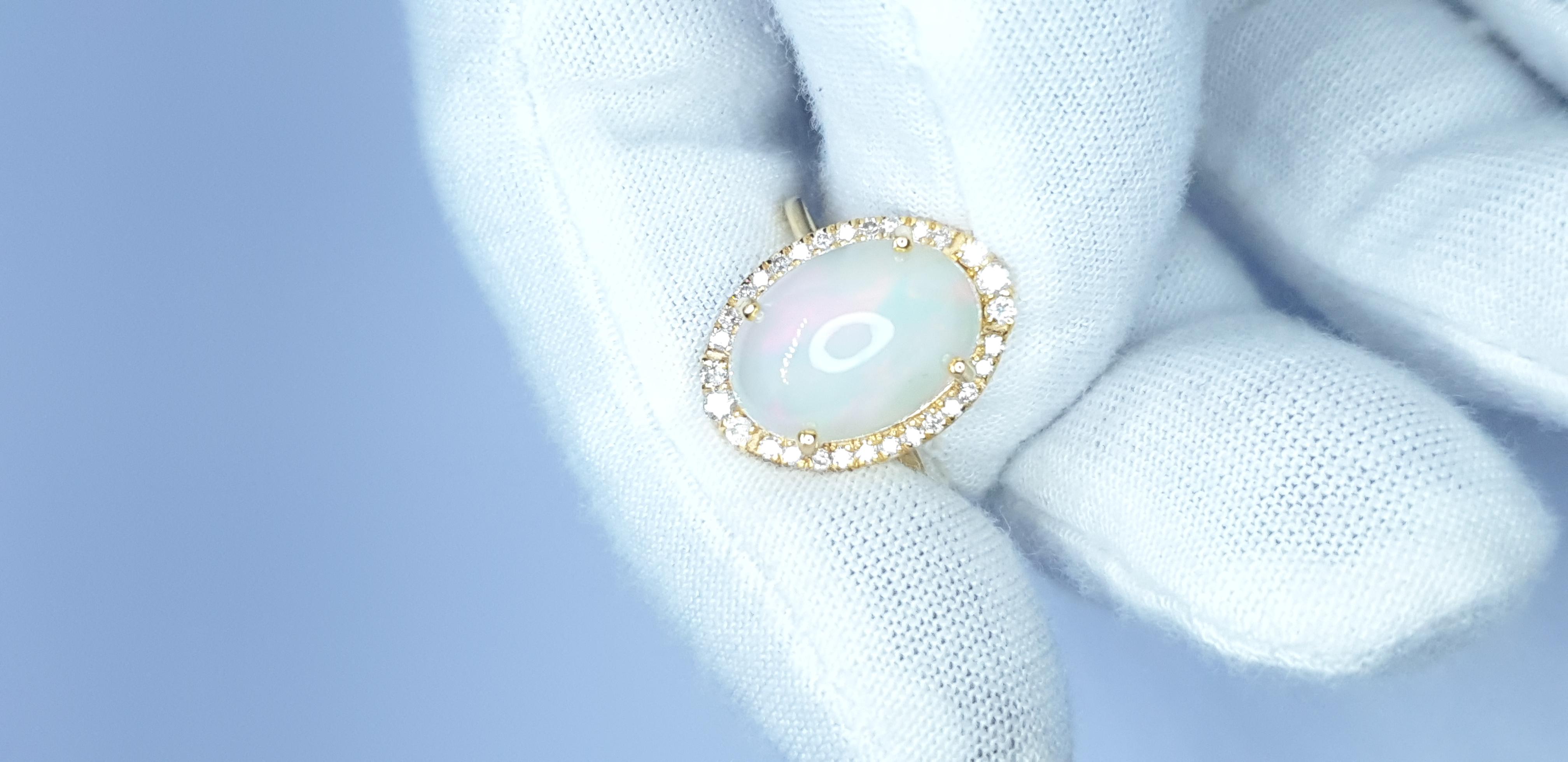 Natural Pave Diamond Ethiopian Opal Ring in 14k Gold For Sale 2