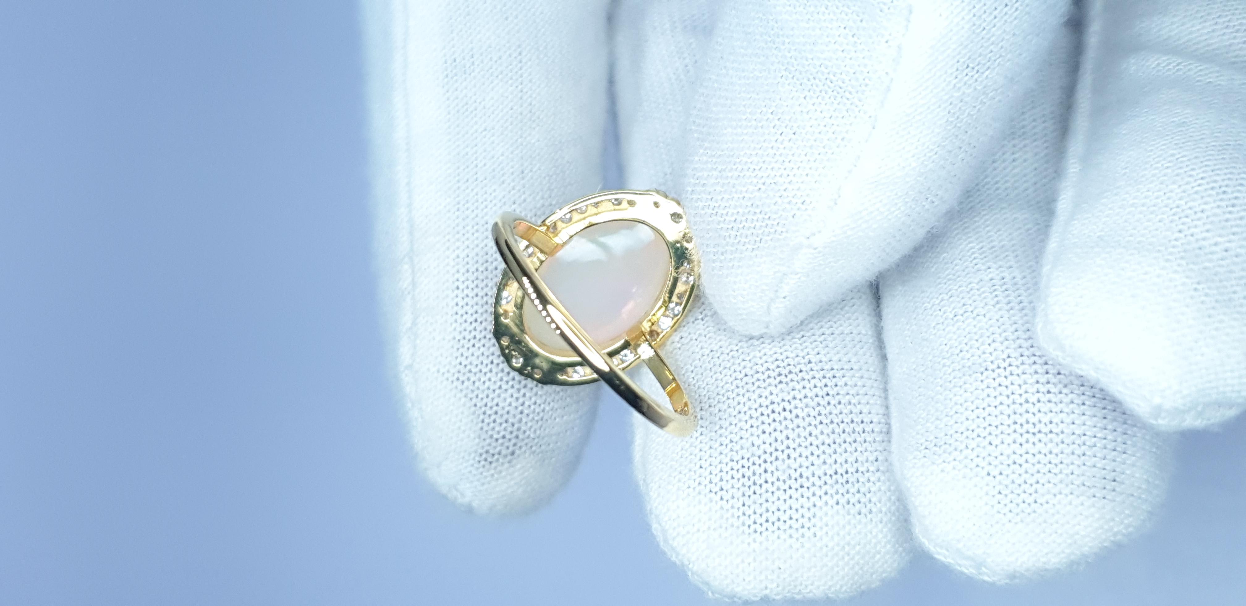 Natural Pave Diamond Ethiopian Opal Ring in 14k Gold For Sale 3