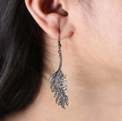 Natural Pave Diamond French Hook Leaf Earring 925 Silver Diamond Earring.