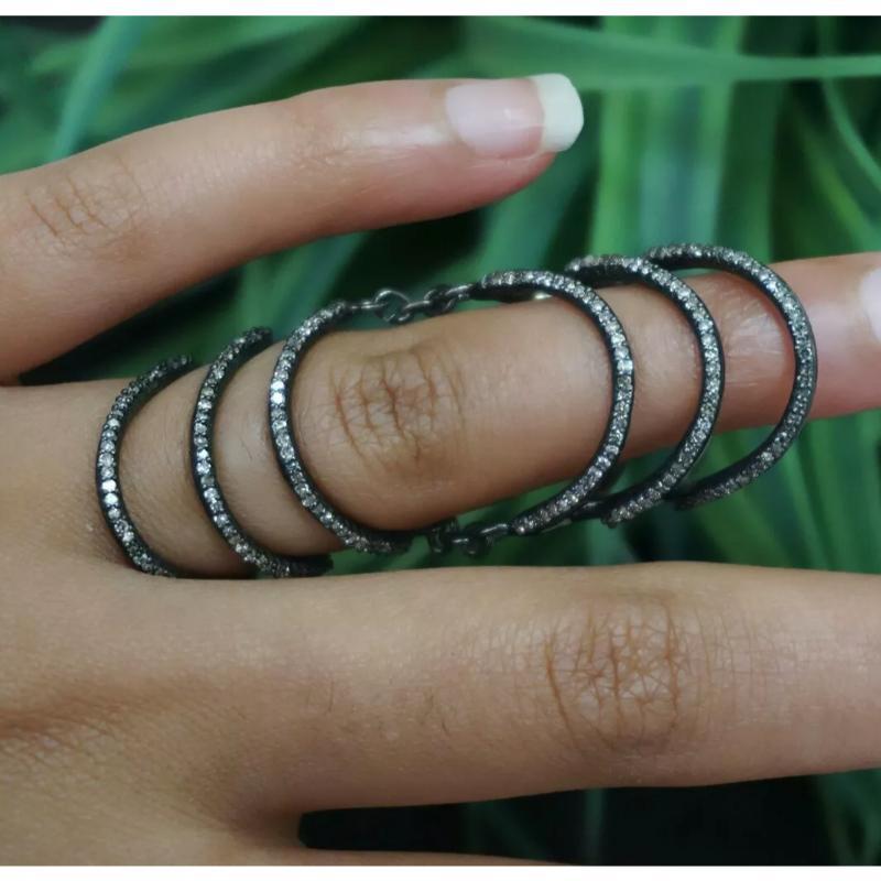 Natural Pave Diamond Full Finger Knuckle Ring in 925 Silver In New Condition For Sale In Chicago, IL