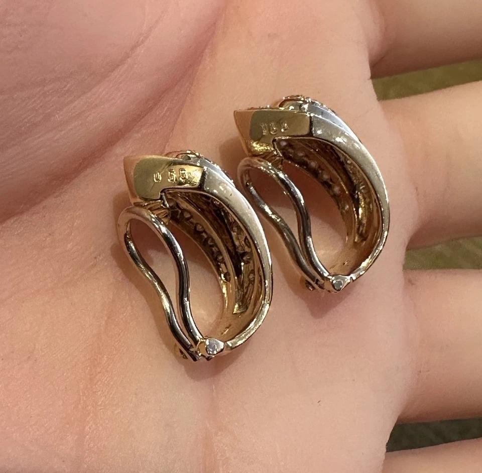 Round Cut Natural Pave Diamond Half Hoop Earrings 1.10cttw in 18k Yellow Gold For Sale