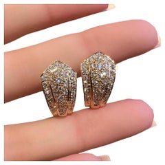 Natural Pave Diamond Half Hoop Earrings 1.10cttw in 18k Yellow Gold