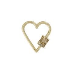 Natural Pave Diamond Heart Shape Carabiner Clasp Solid 14k Gold Fine Jewelry