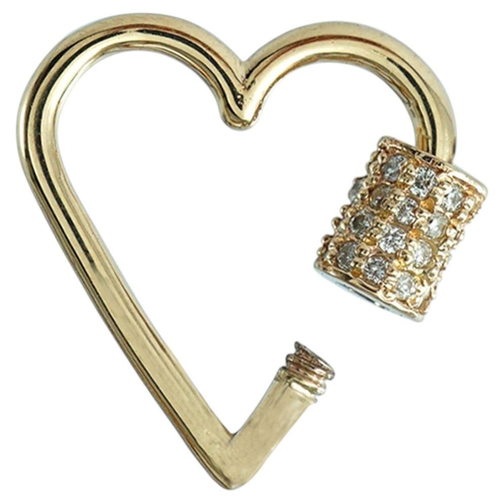 Natural Pave Diamond Heart Shape Carabiner Clasp Solid 14k Gold Fine Jewelry