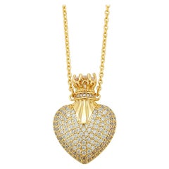 Natural Pave Diamond Heart Shaped Pendant 925 Sterling Silver Chain Necklace