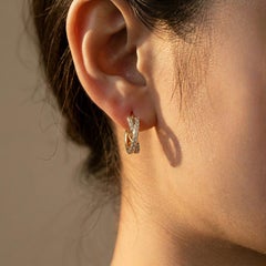 Natural Pave Diamond Hoop Earring For Women 925 Sterling Silver Twisted Studs.