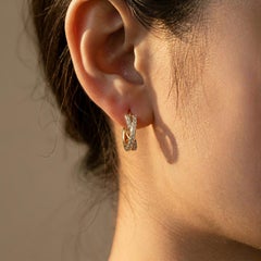 Natural Pave Diamond Hoop Earring For Women 925 Sterling Silver Twisted Studs.