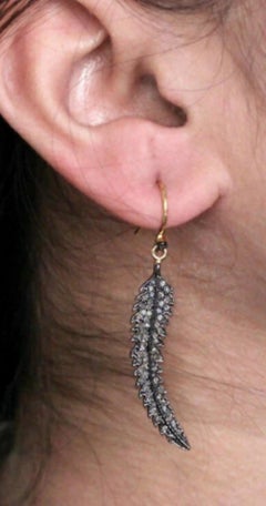 Natural Pave Diamond Leaf Style Designer Earrings in 925 Sterling Silver.