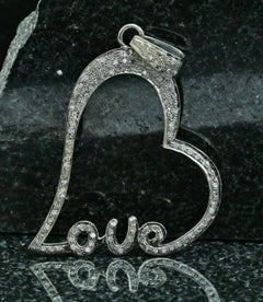 Natürlicher Pave Diamant Love Heart Anhänger 925 Silber Handmade Diamantschmuck.